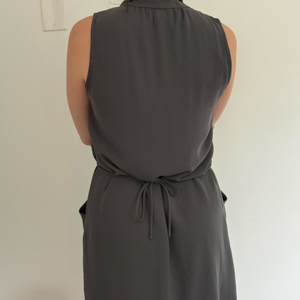 Gray Sleeveless Sheath Dress with Mock Neck